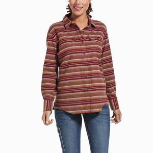 Women's Ariat Rebar Flannel DuraStretch Shirts Dark Red Stripes | SJAG-13795