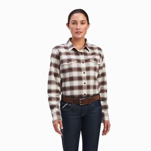 Women's Ariat Rebar Flannel DuraStretch Shirts White | TJMC-14976