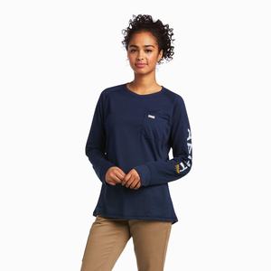 Women's Ariat Rebar Heat Fighter Tops Navy | XPLO-20143