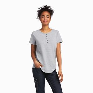 Women's Ariat Rebar Henley Tops Grey | CXBU-12543