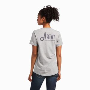 Women's Ariat Rebar Workman Graphic Logo Tops Grey | JKIT-34679