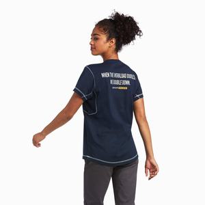 Women's Ariat Rebar Workman Phrase Tops Navy | TPOD-51249