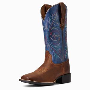 Women's Ariat Round Up Wide Square Toe Western Boots Brown | GROB-28190