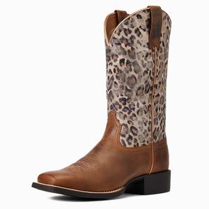 Women's Ariat Round Up Wide Square Toe Western Boots Brown | ZGLR-21047