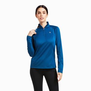 Women's Ariat Sunstopper 2.0 1/4 Zip Tops Blue | PENG-02491