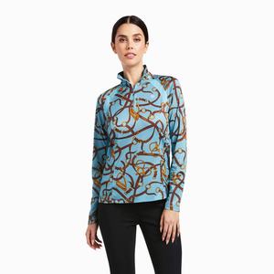 Women's Ariat Sunstopper 2.0 1/4 Zip Tops Blue | UATL-16357