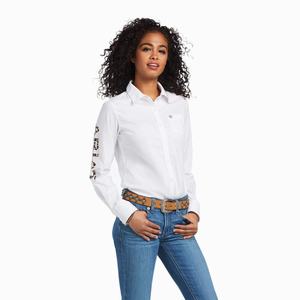 Women's Ariat Team Kirby Stretch Tops White / Leopard | ZDSF-91673