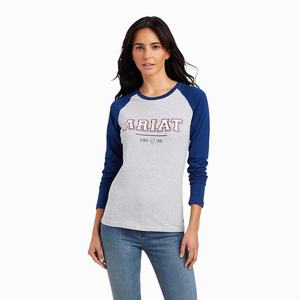 Women's Ariat Varsity Tops Blue / Grey | ZKLS-85460