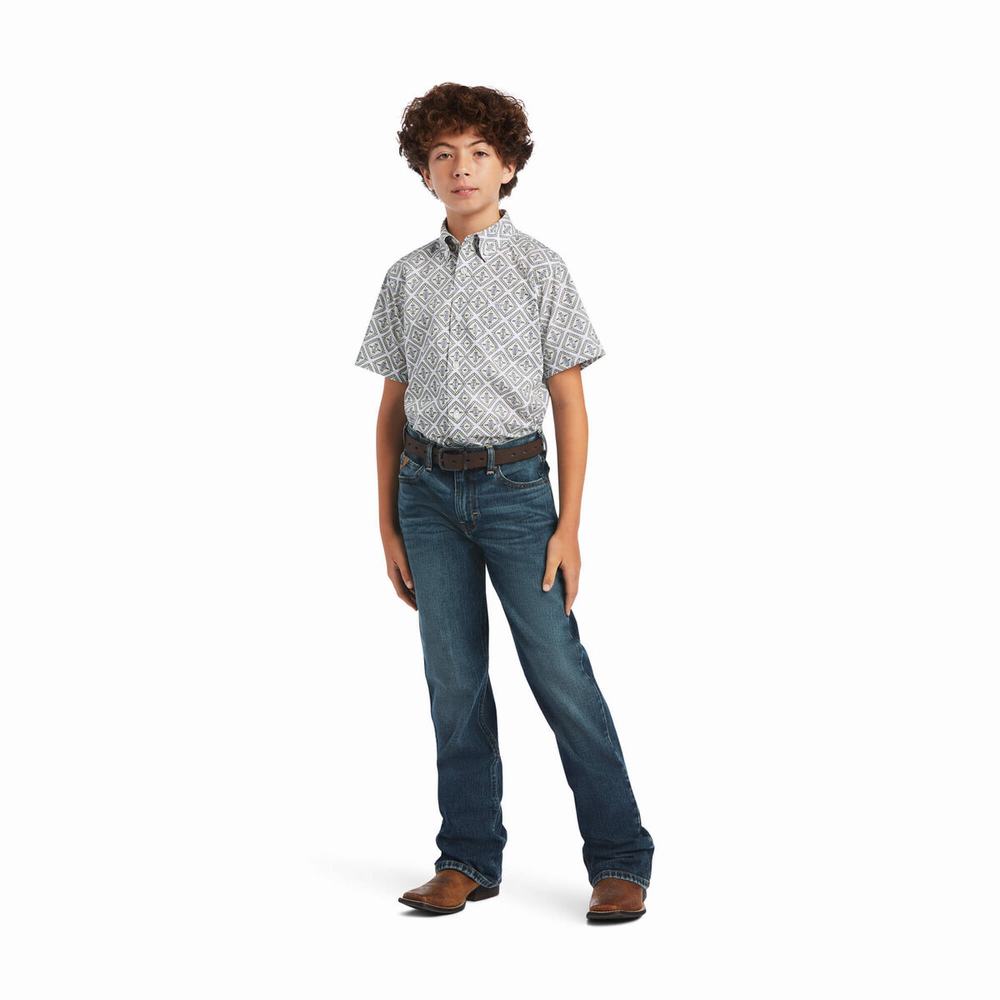 Kids' Ariat Baylor Classic Fit Shirts White | FRGS-93846