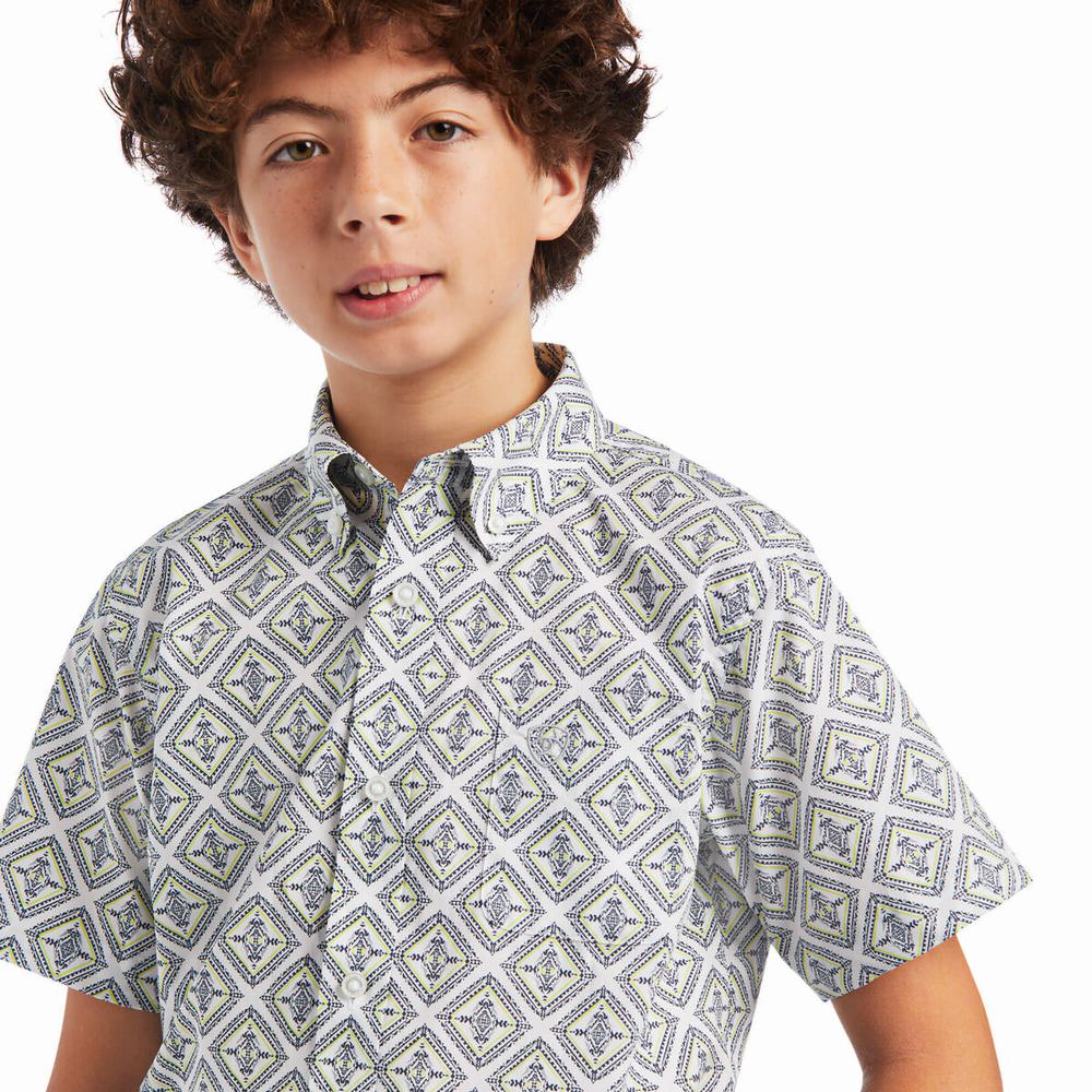 Kids' Ariat Baylor Classic Fit Shirts White | FRGS-93846