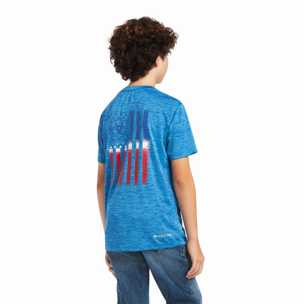 Kids' Ariat Charger Patriotic Polo Shirts Blue | GHJN-92071