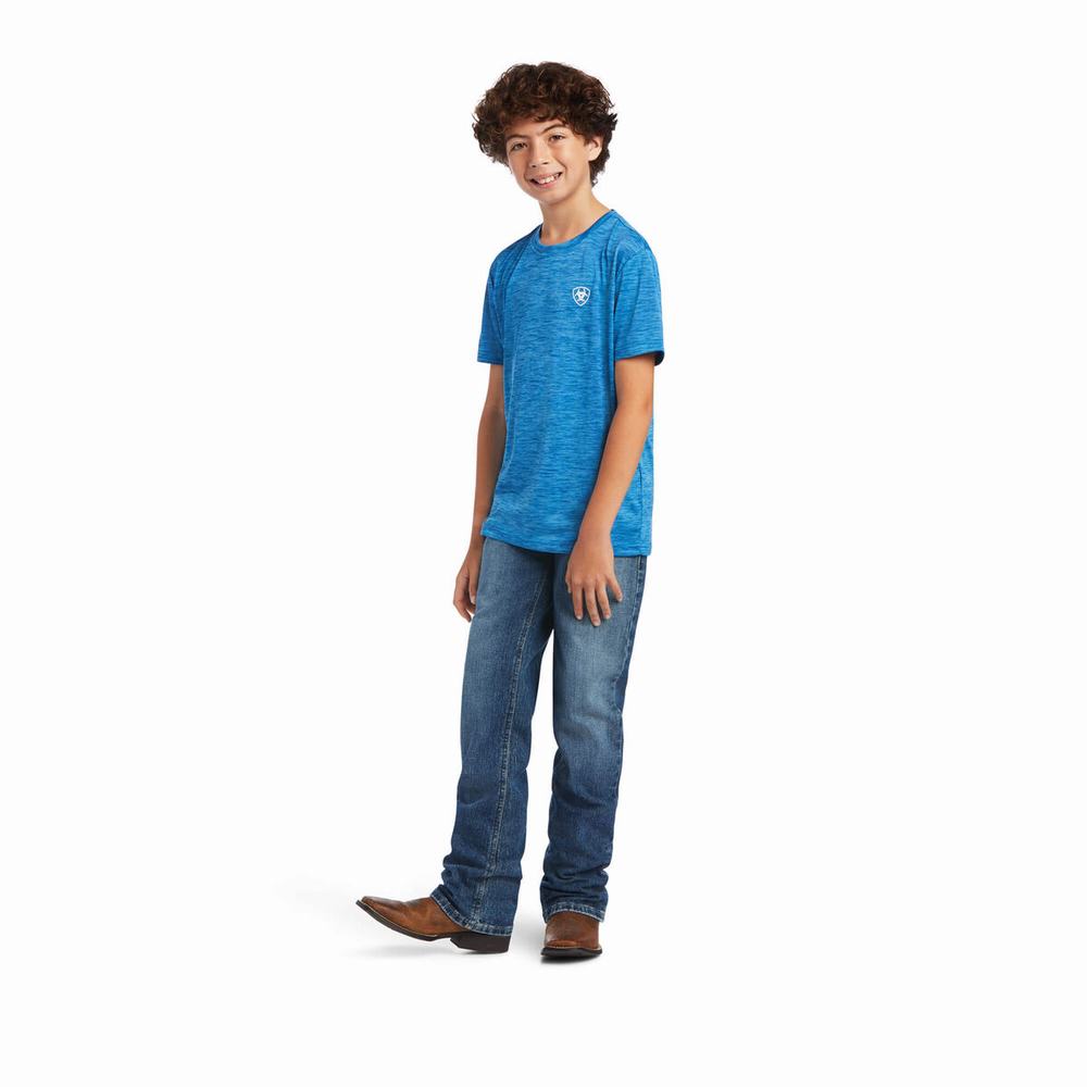 Kids' Ariat Charger Patriotic Polo Shirts Blue | GHJN-92071