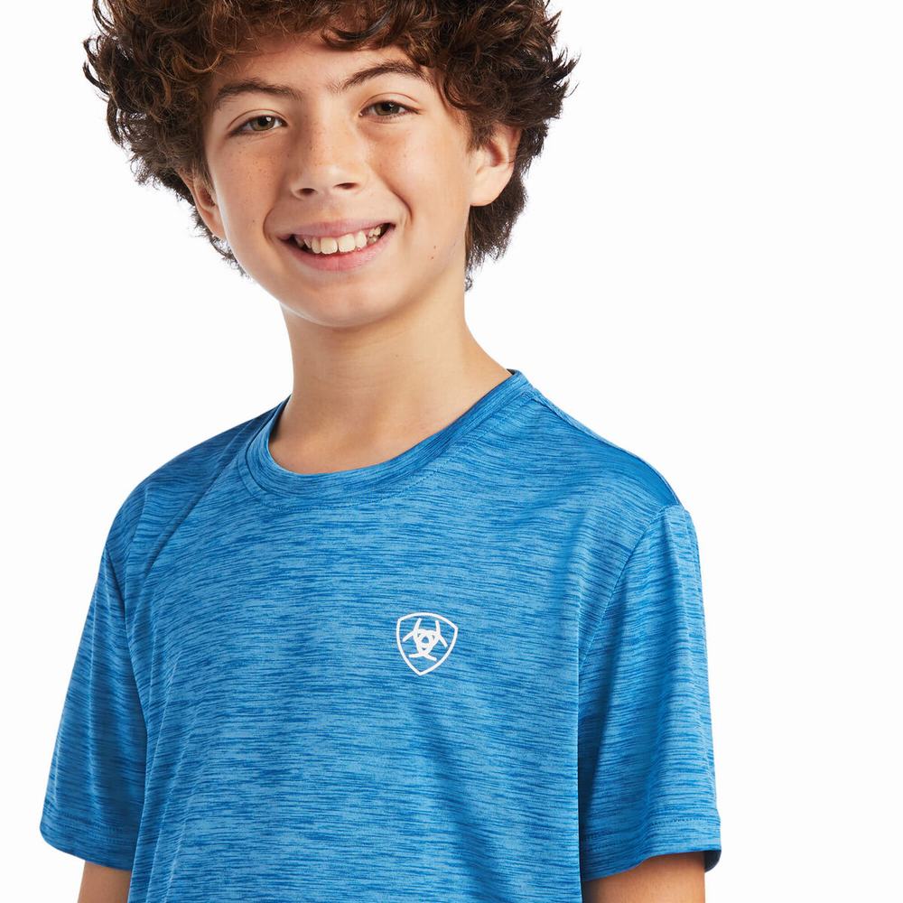 Kids' Ariat Charger Patriotic Polo Shirts Blue | GHJN-92071