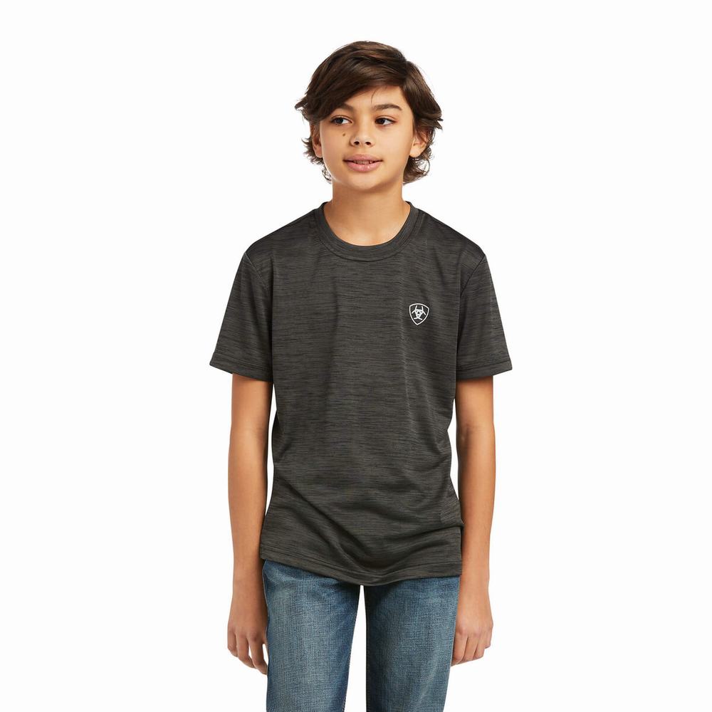 Kids' Ariat Charger Vertical Flag Polo Shirts Grey | PKZN-12389