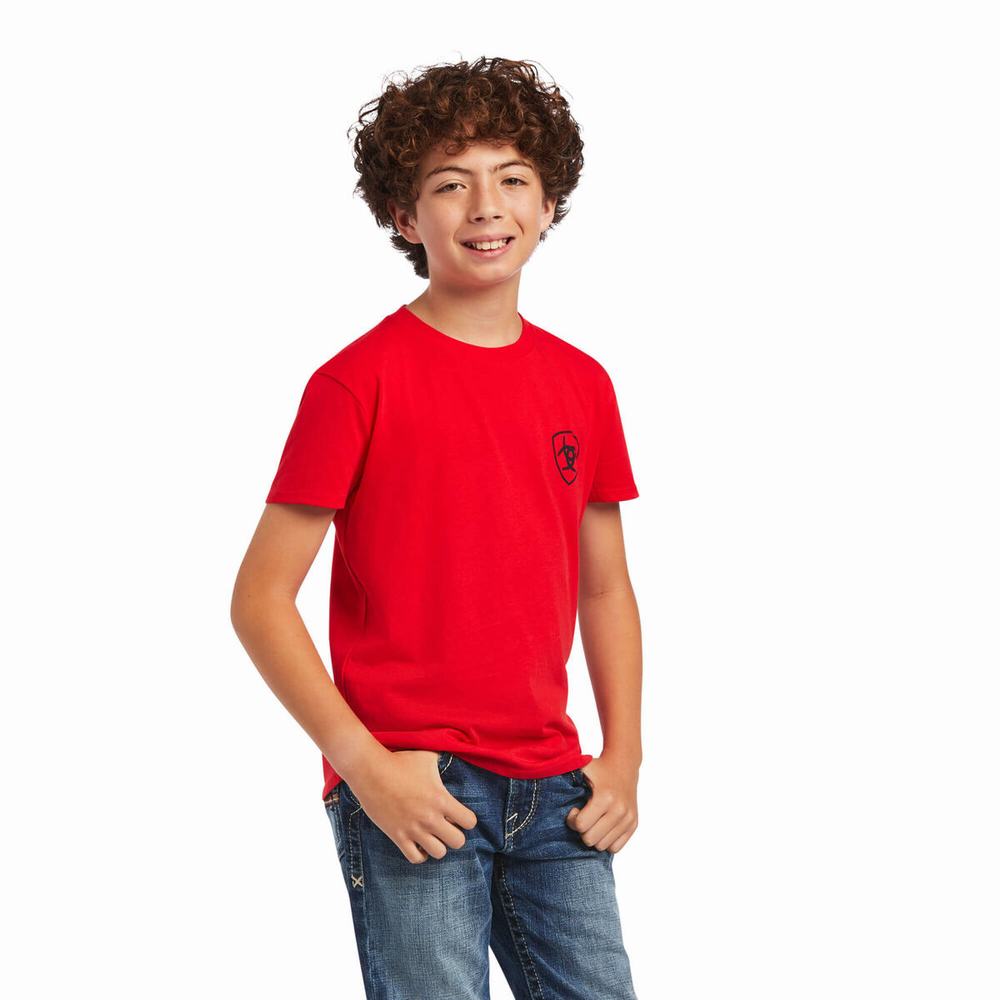 Kids' Ariat Diamond Wood Polo Shirts Red | NQVJ-56943