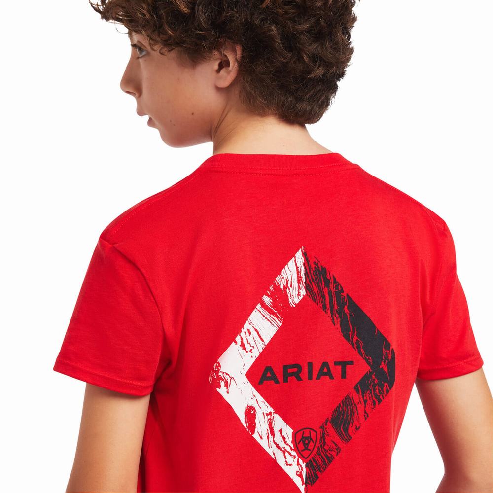 Kids' Ariat Diamond Wood Polo Shirts Red | NQVJ-56943