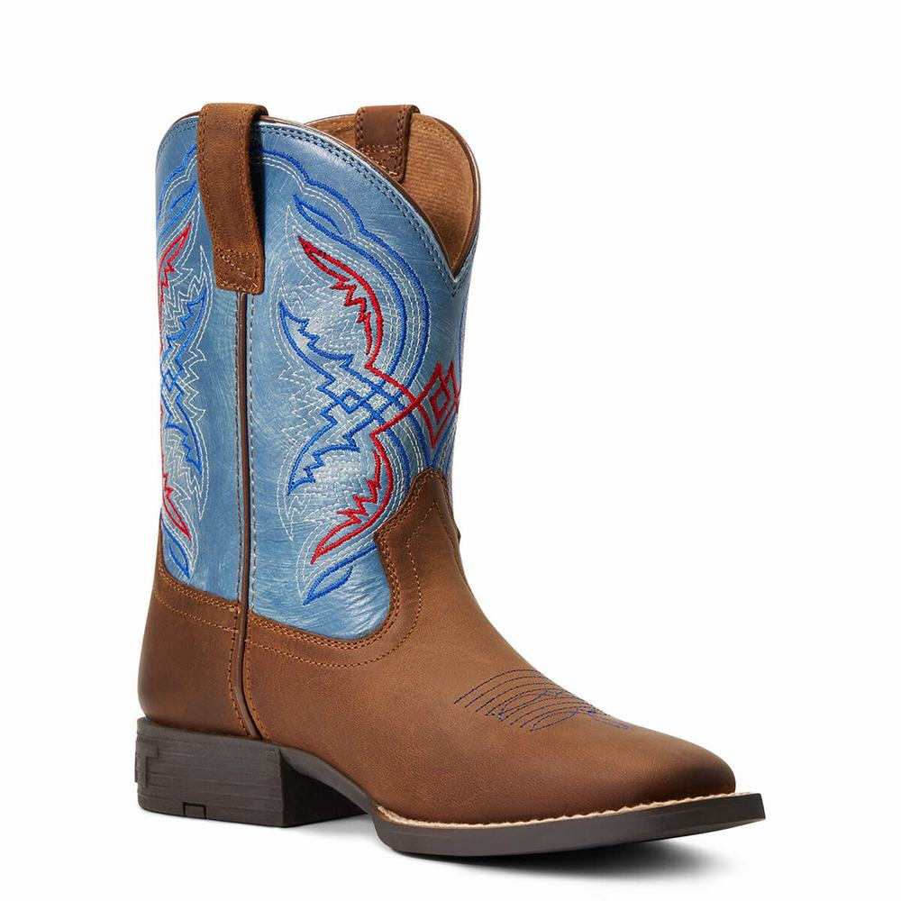 Kids' Ariat Double Kicker Western Boots Brown | FLPO-10785