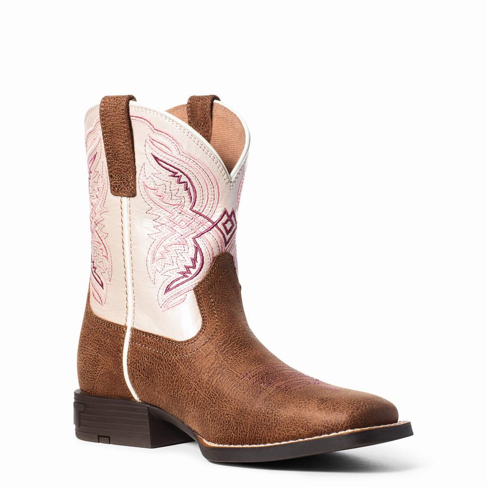 Kids' Ariat Double Kicker Western Boots Brown | VMEQ-36921