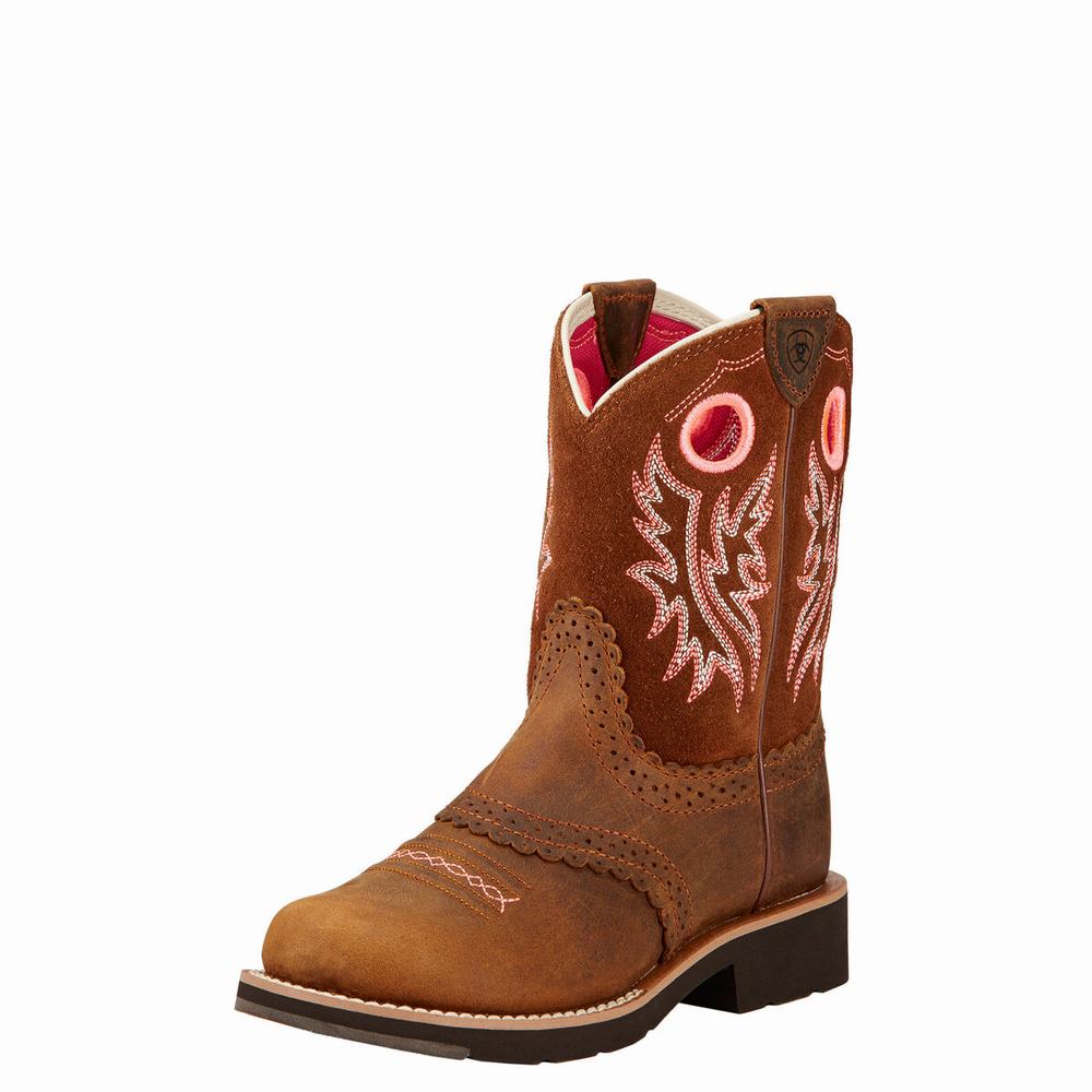 Kids\' Ariat Fatbaby Cowgirl Western Boots Brown | VUMG-85417