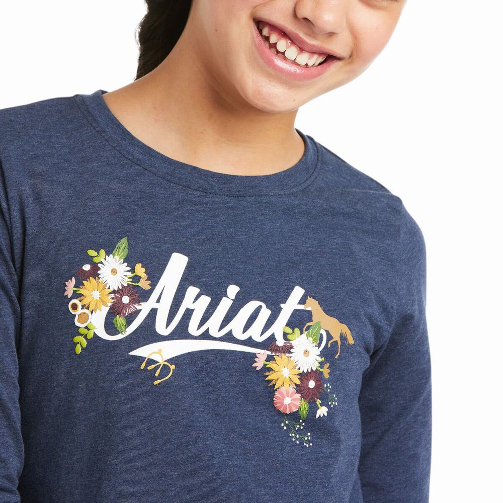 Kids' Ariat Flora Fauna Logo Riding Pants Navy | IYOJ-07264