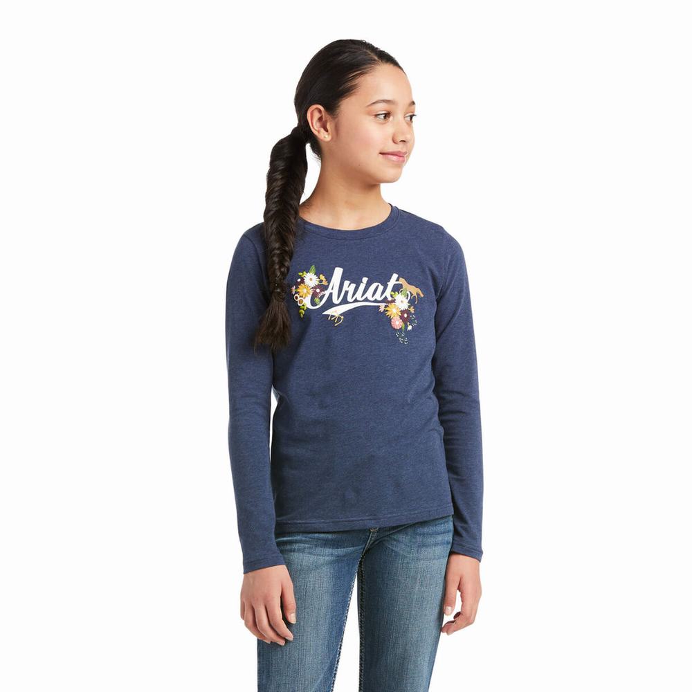 Kids\' Ariat Flora Fauna Logo Riding Pants Navy | IYOJ-07264