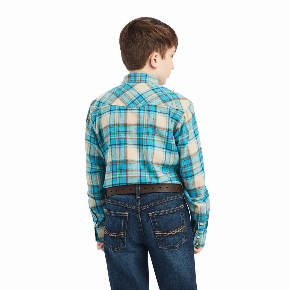 Kids' Ariat Handley Retro Fit Shirts Turquoise | ECNG-86374