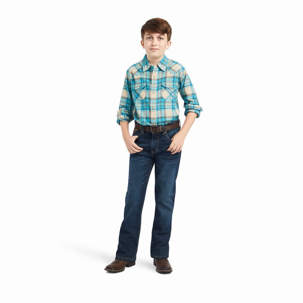 Kids' Ariat Handley Retro Fit Shirts Turquoise | ECNG-86374