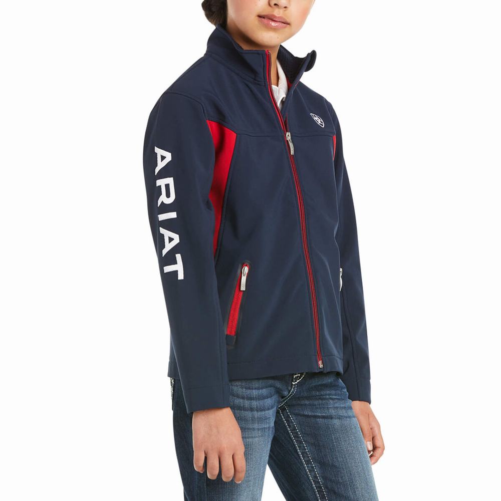 Kids\' Ariat New Team Softshell Jackets Navy | QVGW-07856