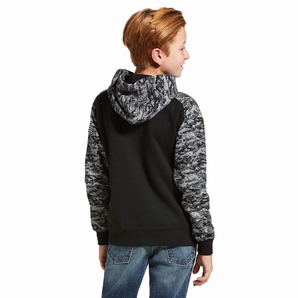 Kids' Ariat Patriot Hoodie Black Camo | QXHN-40952