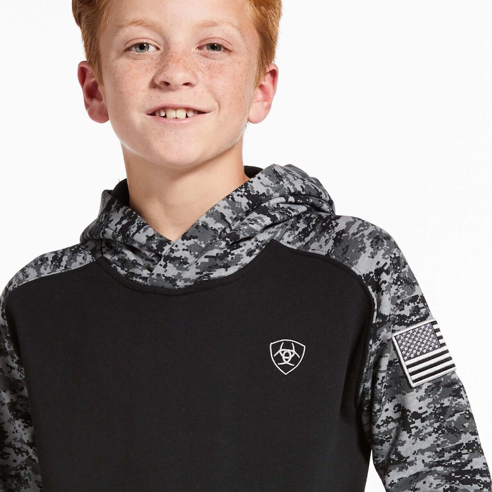 Kids' Ariat Patriot Hoodie Black Camo | QXHN-40952