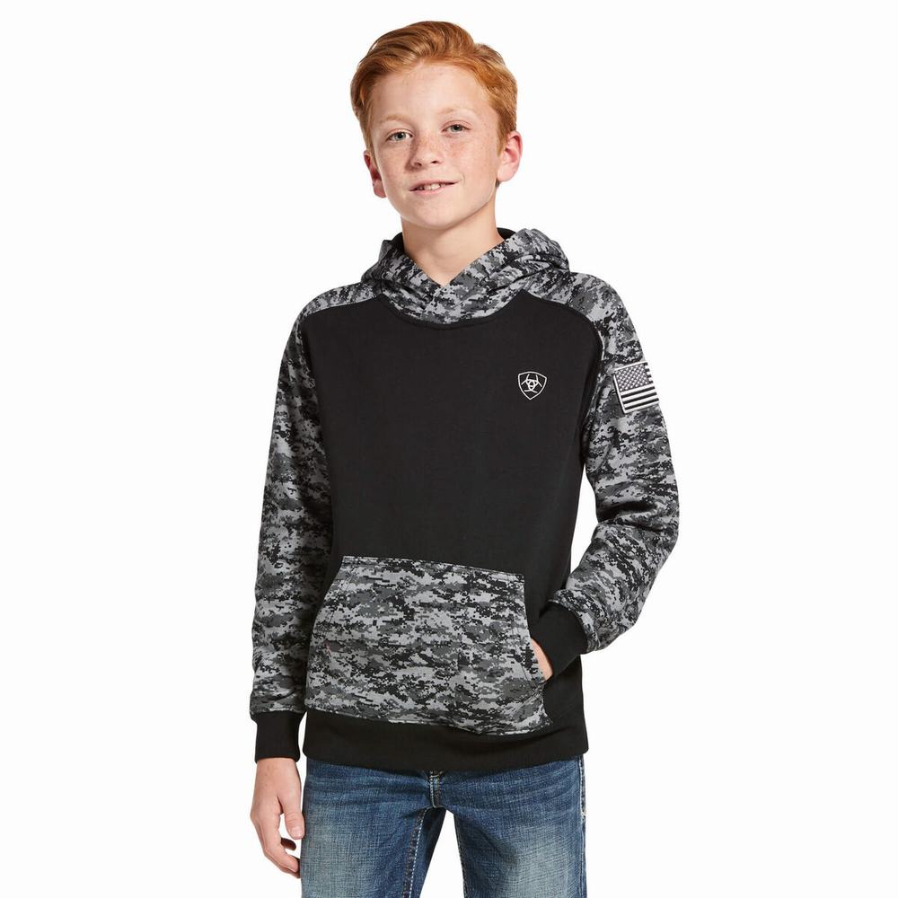 Kids\' Ariat Patriot Hoodie Black Camo | QXHN-40952