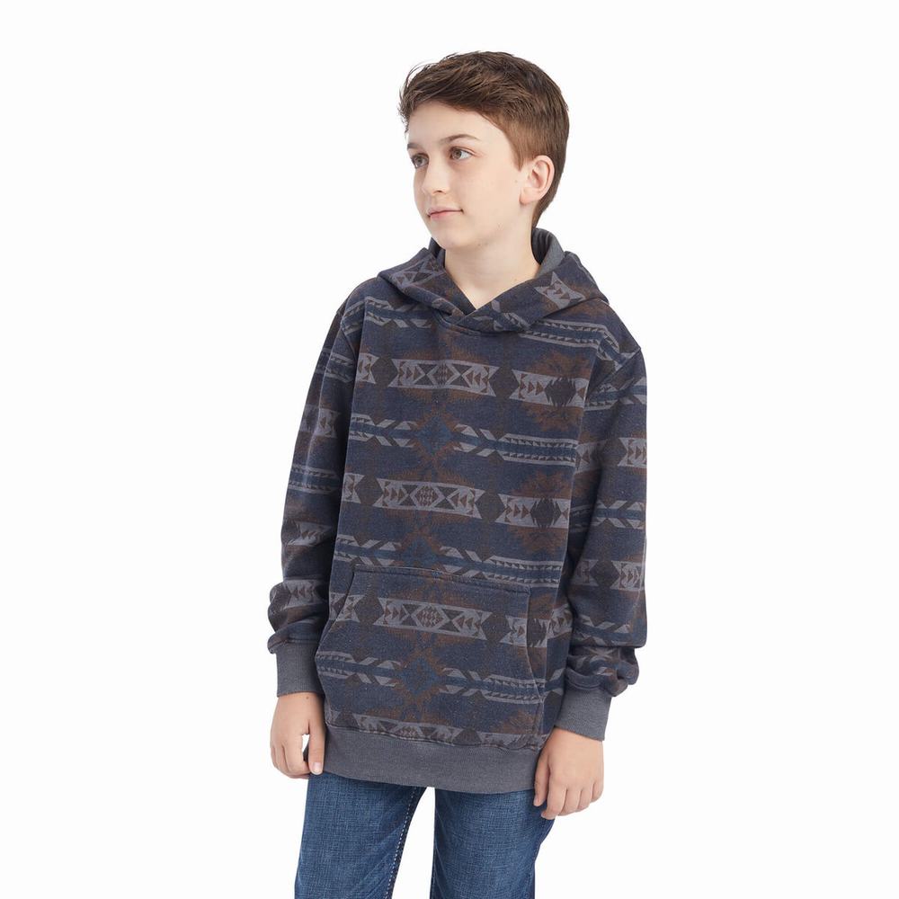 Kids\' Ariat Printed Overdyed Washed Hoodie Blue | RMSJ-92387