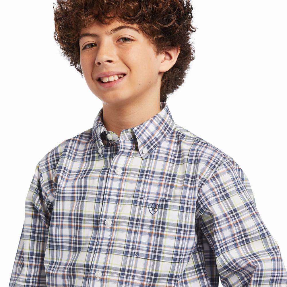 Kids' Ariat Pro Series Brady Classic Fit Shirts White | DVZF-59104