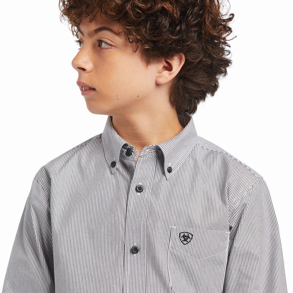 Kids' Ariat Pro Series Dayne Mini Stripe Classic Fit Shirts Black | KTHS-09651