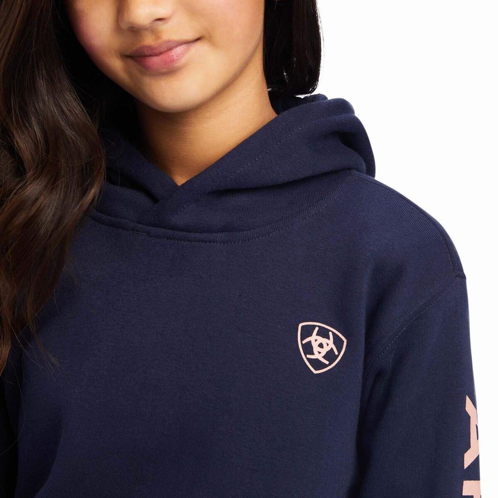 Kids' Ariat REAL Arm Logo Hoodie Navy | MUDR-64308