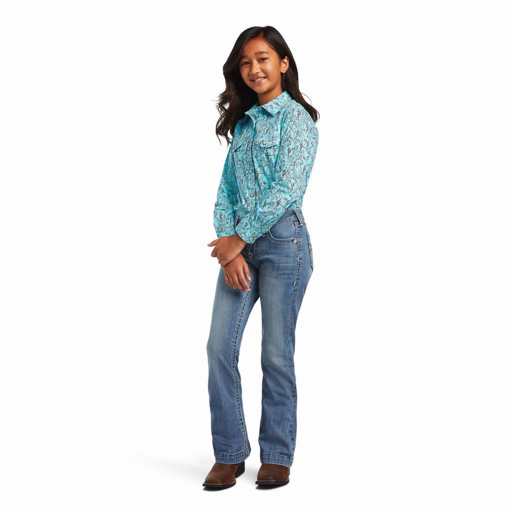 Kids' Ariat REAL Bucking Bronc Shirts Green | NGTL-87035