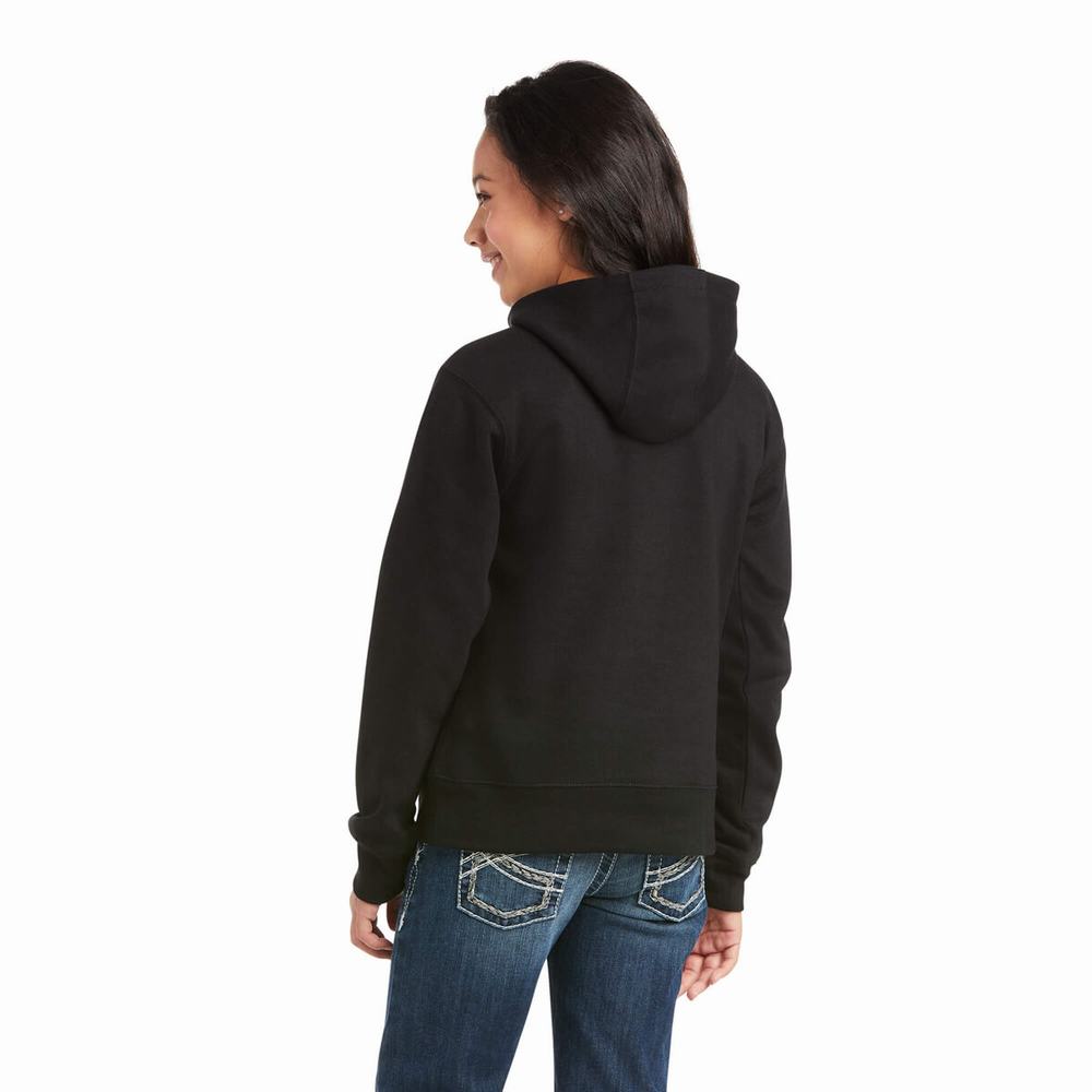 Kids' Ariat REAL Chest Logo Hoodie Black | ALMW-17345