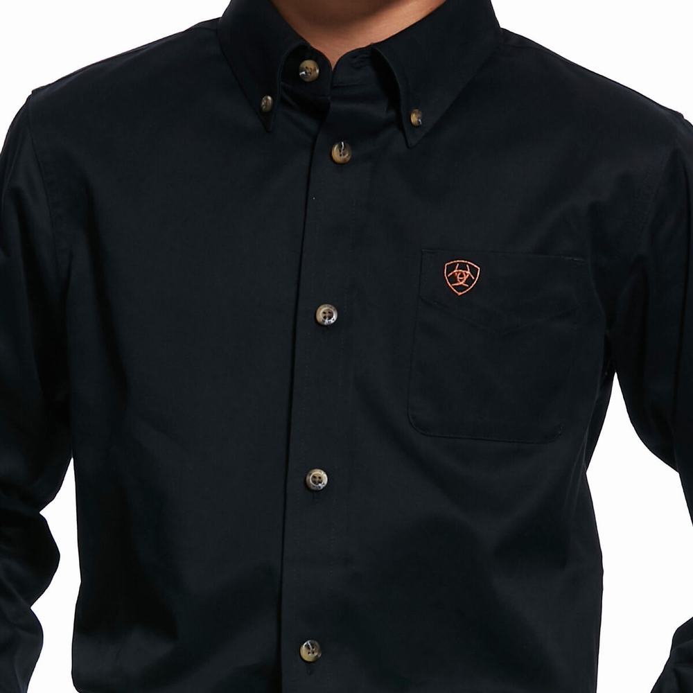 Kids' Ariat Solid Twill Classic Fit Shirts Black | IMRH-65729