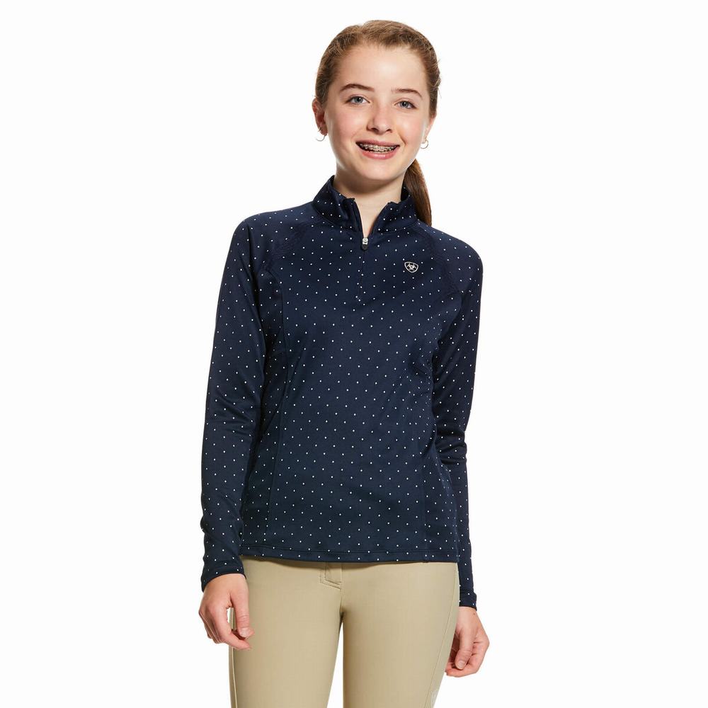 Kids\' Ariat Sunstopper 2.0 1/4 Zip Polo Shirts Navy | LXSP-61805