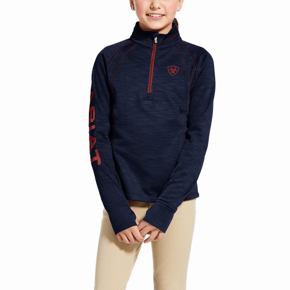 Kids\' Ariat Tek Team 1/2 Zip Hoodie Navy | XKUQ-39261