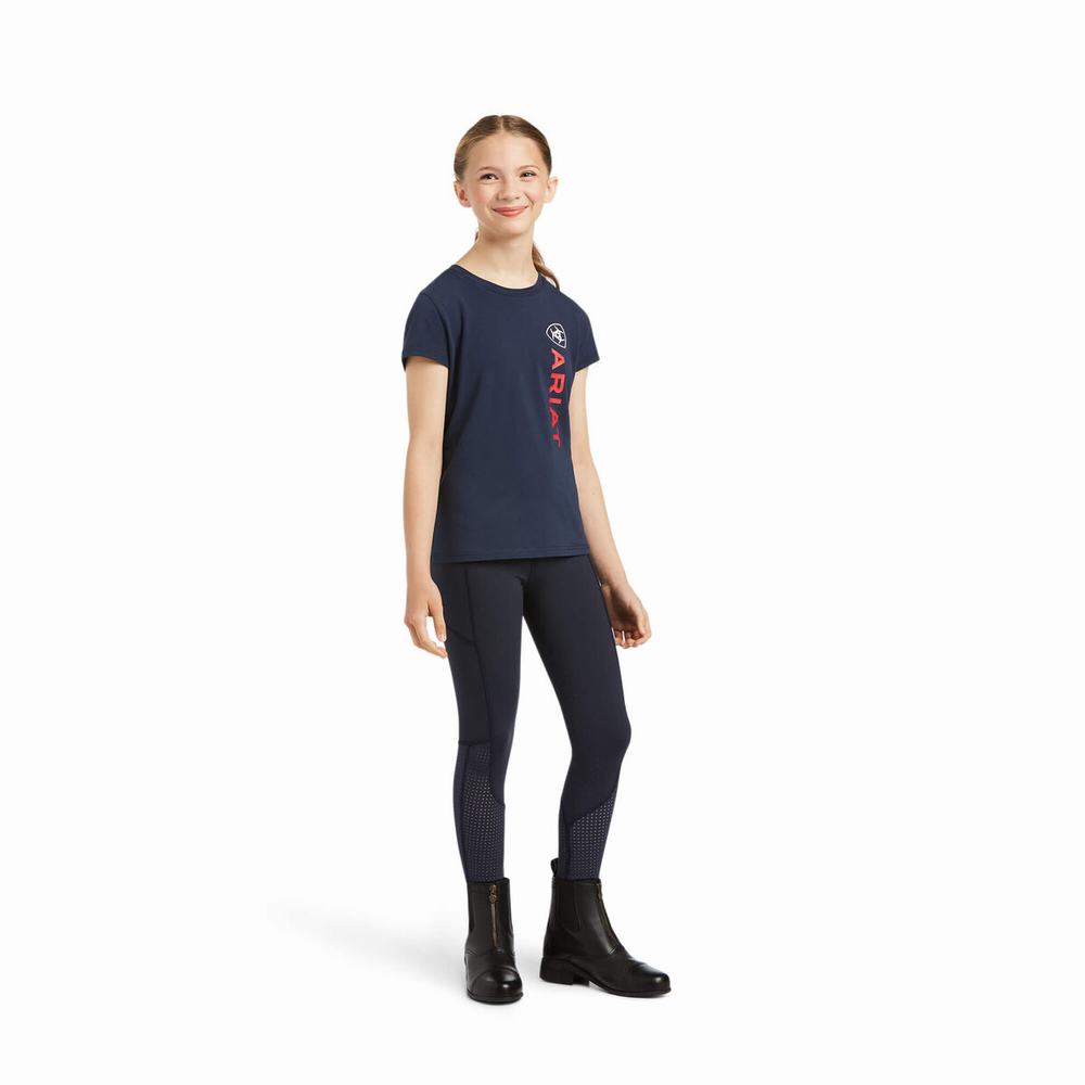 Kids' Ariat Vertical Logo Riding Pants Navy | EKGS-13072