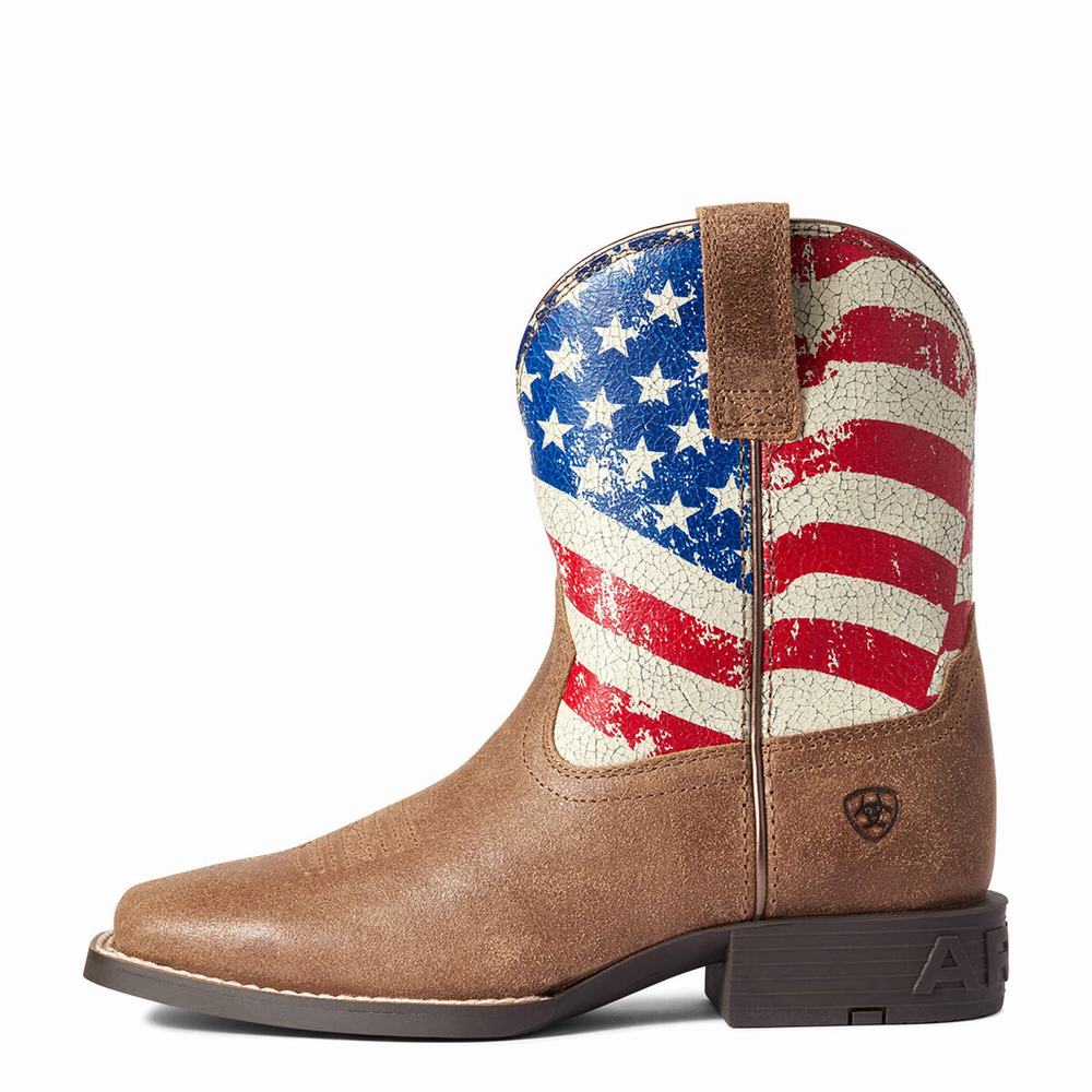 Kids' Ariat Youth Stars and Stripes Western Boots Brown | FOLK-43071