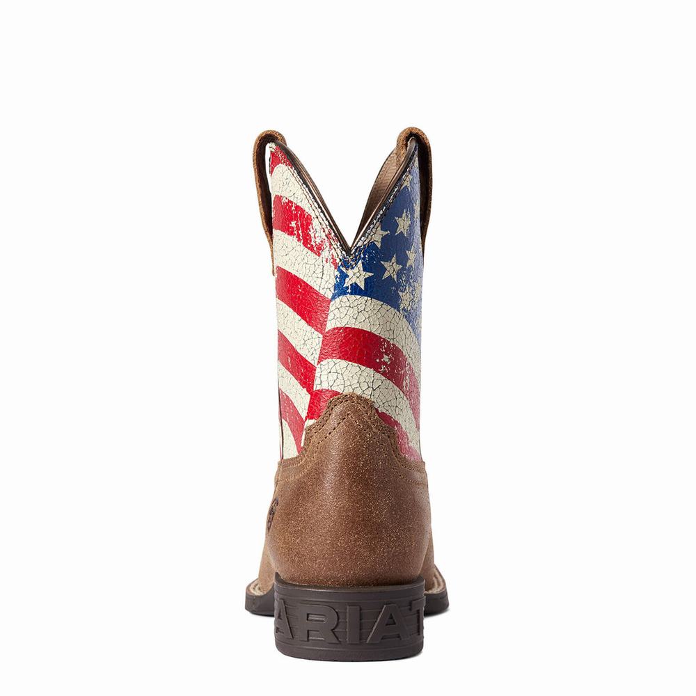 Kids' Ariat Youth Stars and Stripes Western Boots Brown | FOLK-43071