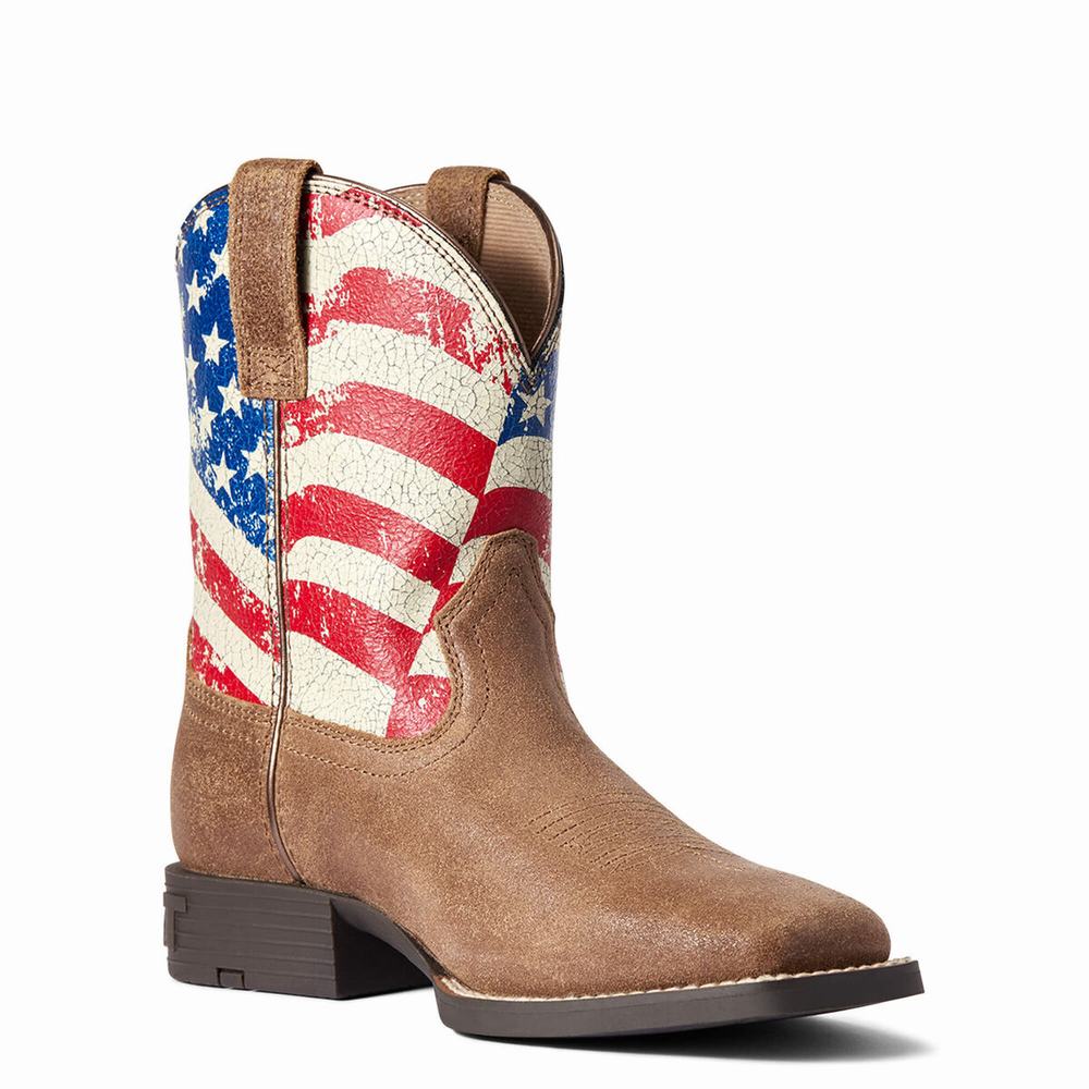 Kids' Ariat Youth Stars and Stripes Western Boots Brown | FOLK-43071