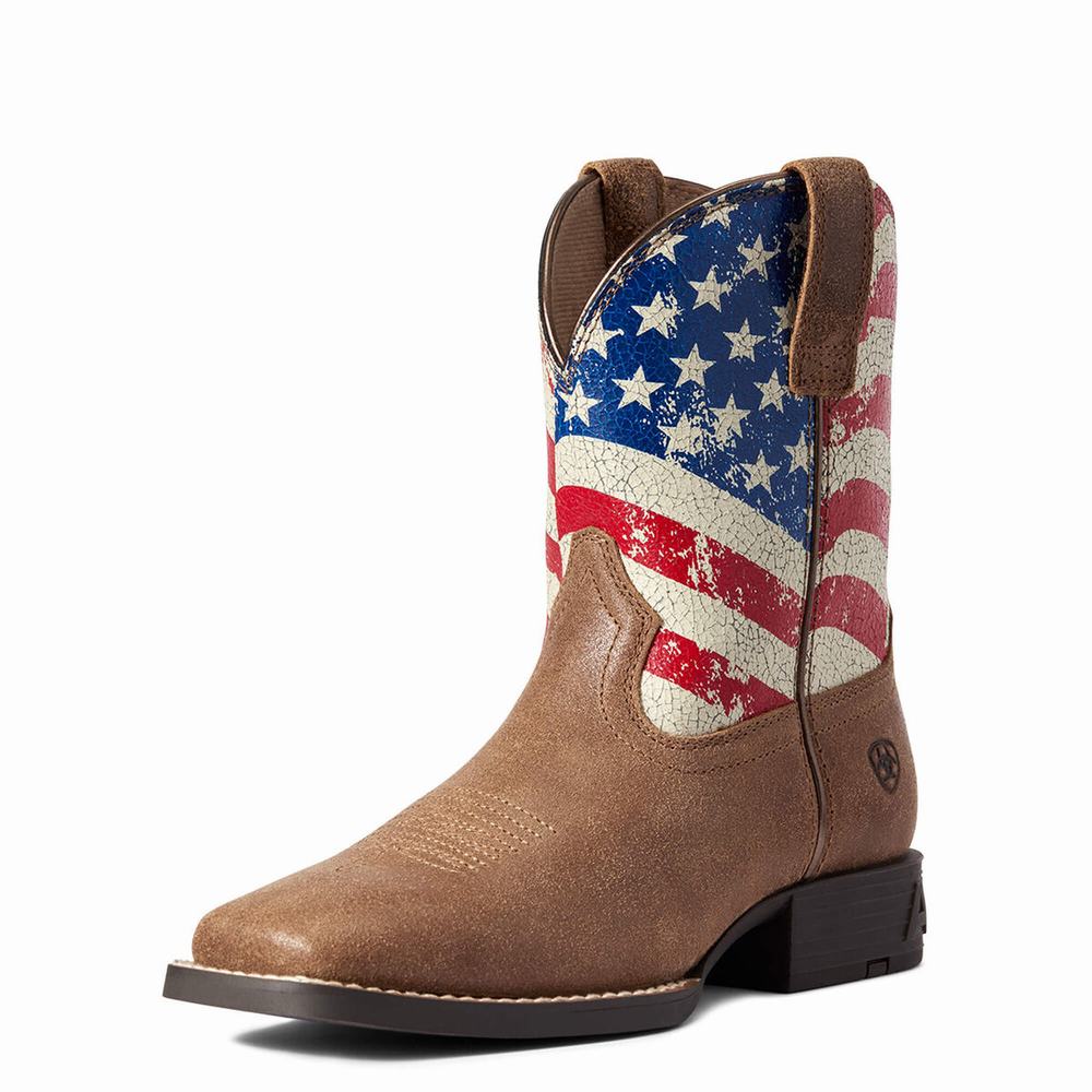 Kids\' Ariat Youth Stars and Stripes Western Boots Brown | FOLK-43071