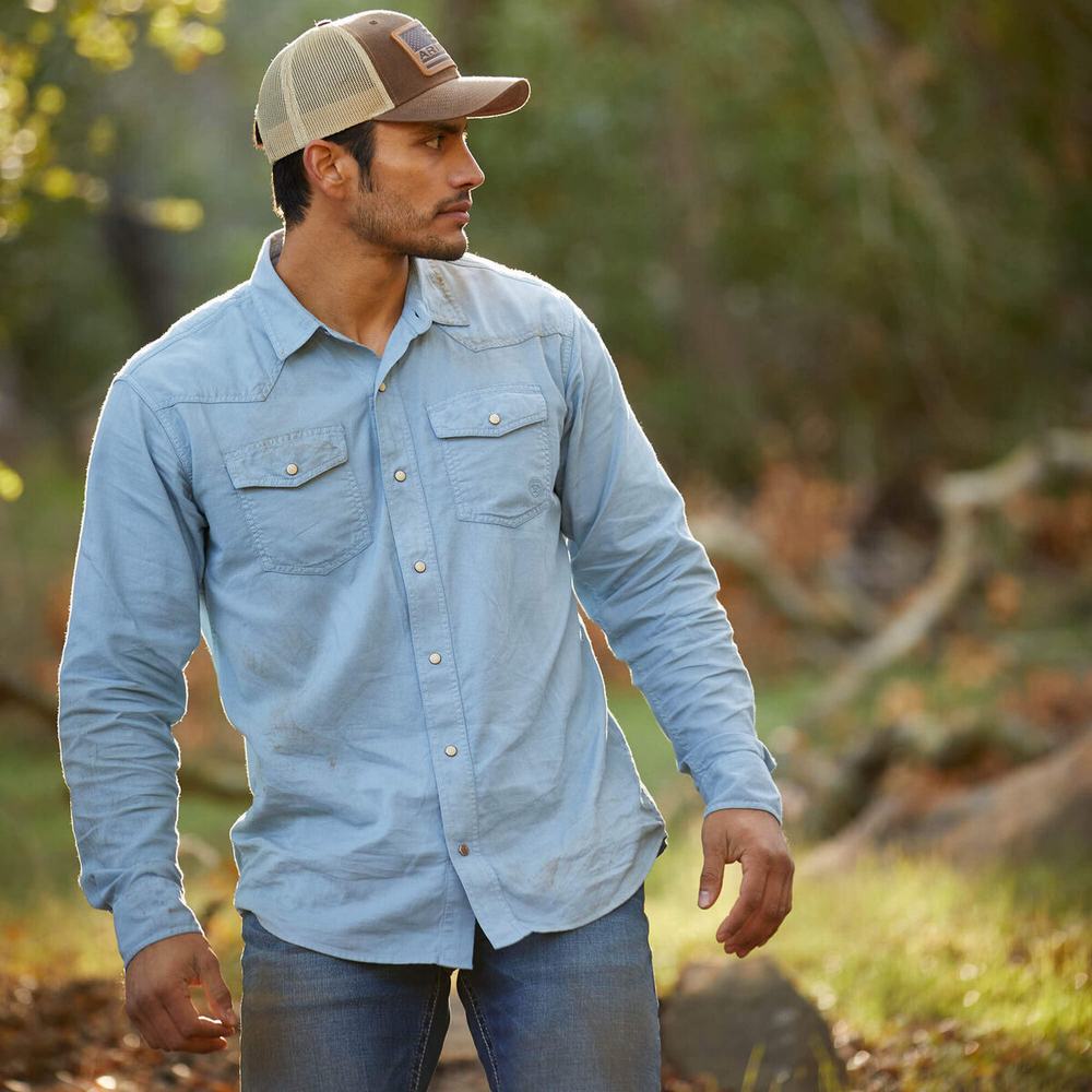 Men's Ariat Ace Retro Fit Shirts Blue Grey | STYV-52634