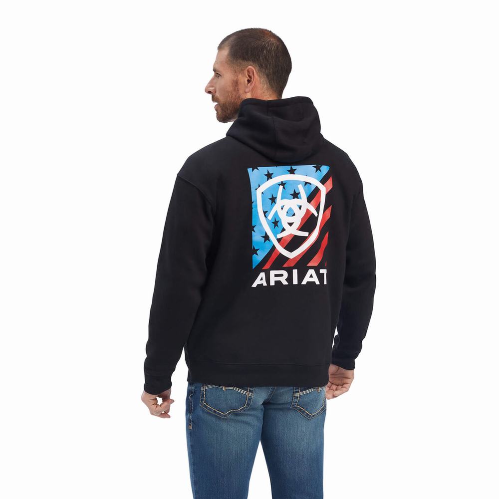 Men's Ariat Americana Block Hoodie Black | CGSH-75328