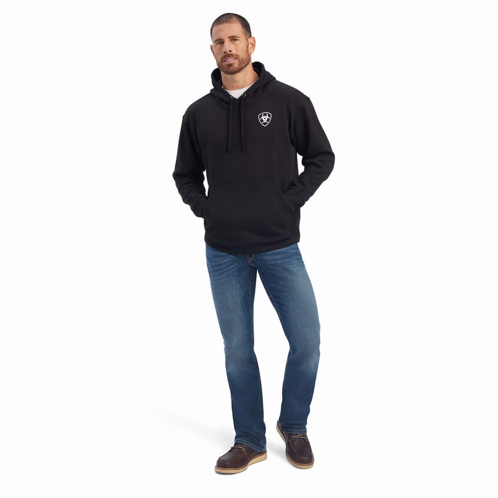 Men's Ariat Americana Block Hoodie Black | CGSH-75328