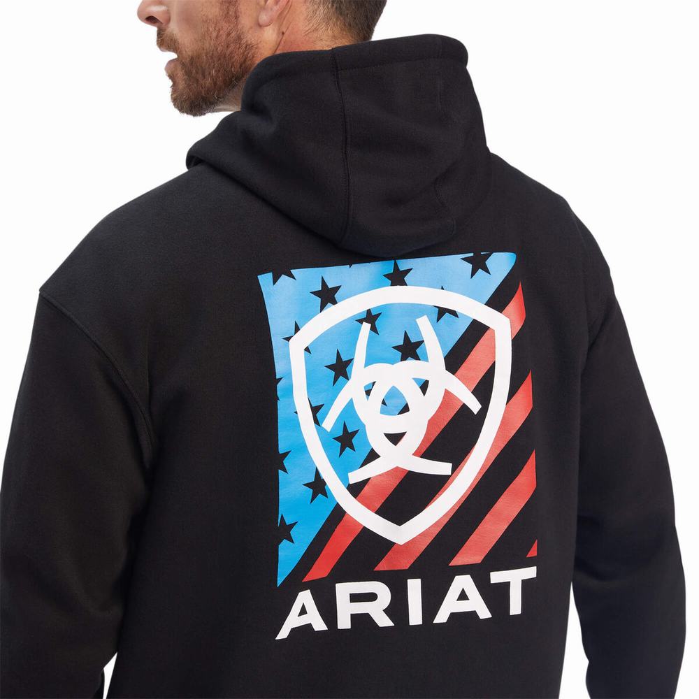 Men's Ariat Americana Block Hoodie Black | CGSH-75328