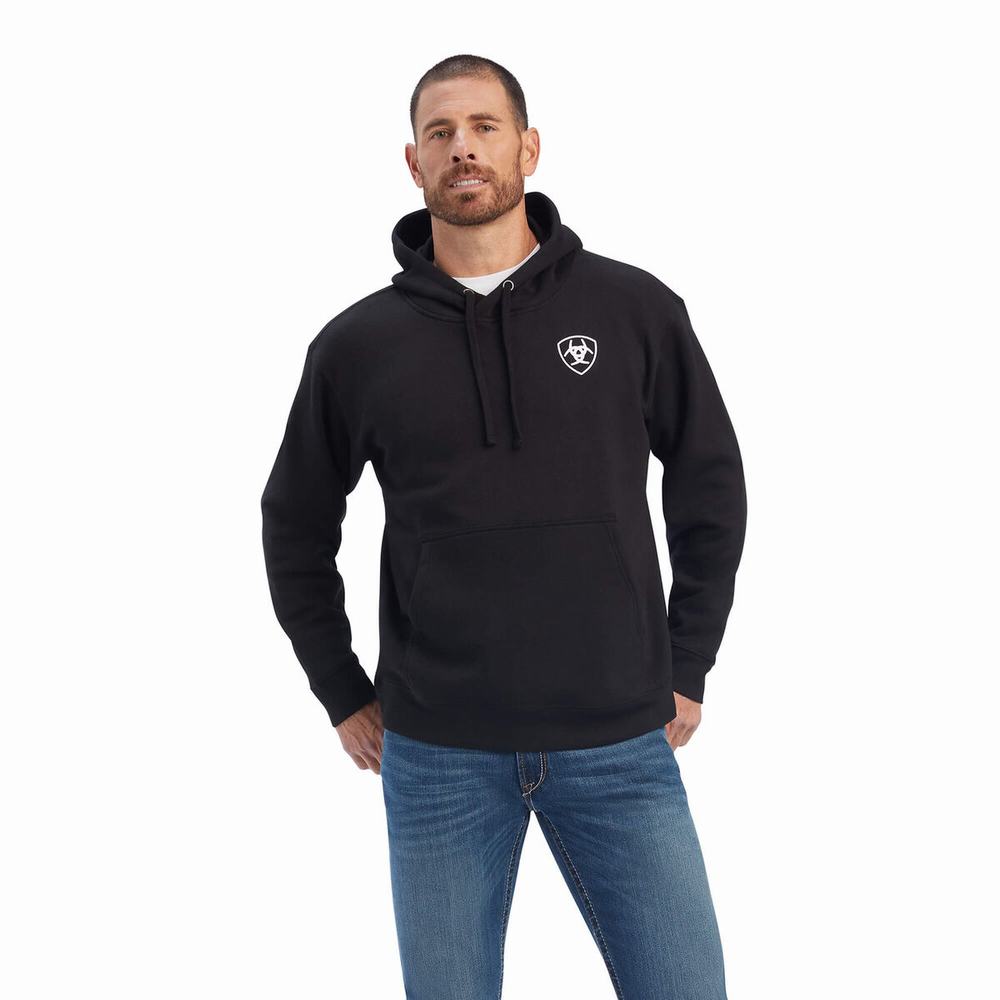 Men\'s Ariat Americana Block Hoodie Black | CGSH-75328